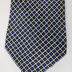 Silk Neck Tie Black Electric Blue Geometric Diamonds Squares Hand Made Berardi